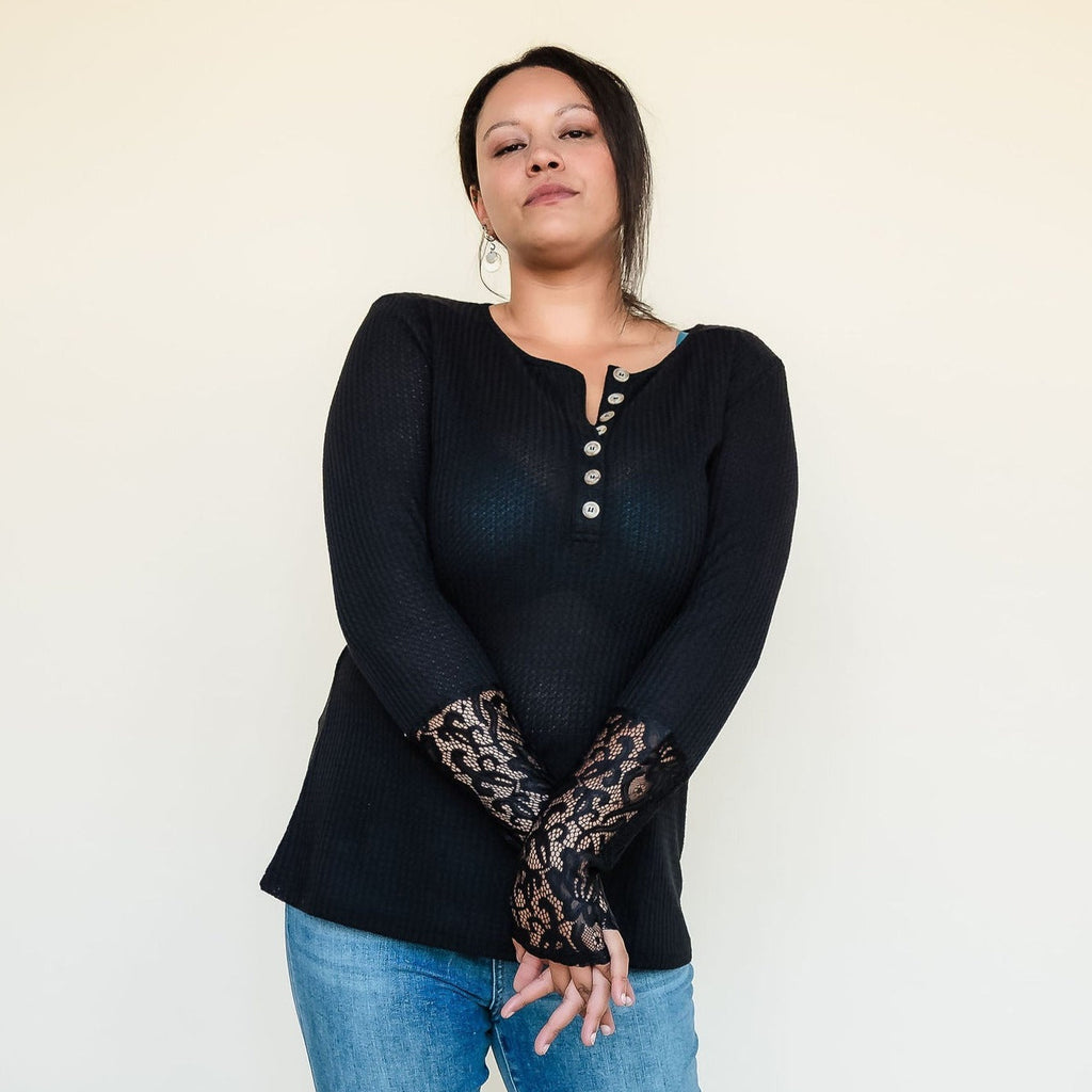 The Aria Waffle Knit Henley - Final Sale
