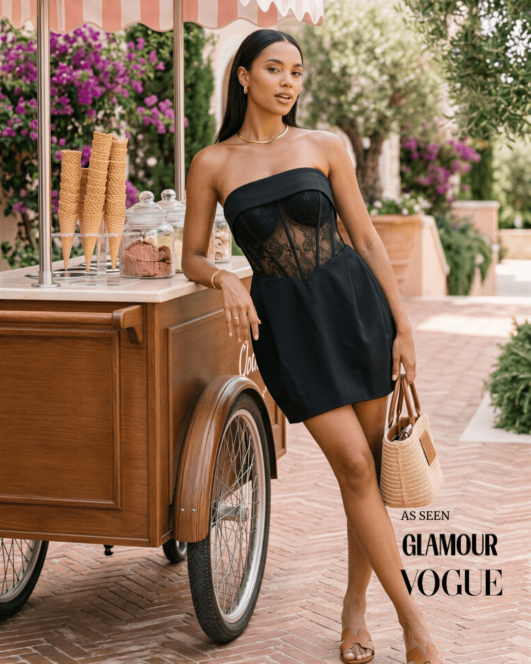 Daisy Strapless Lace Corset Dress (Black)